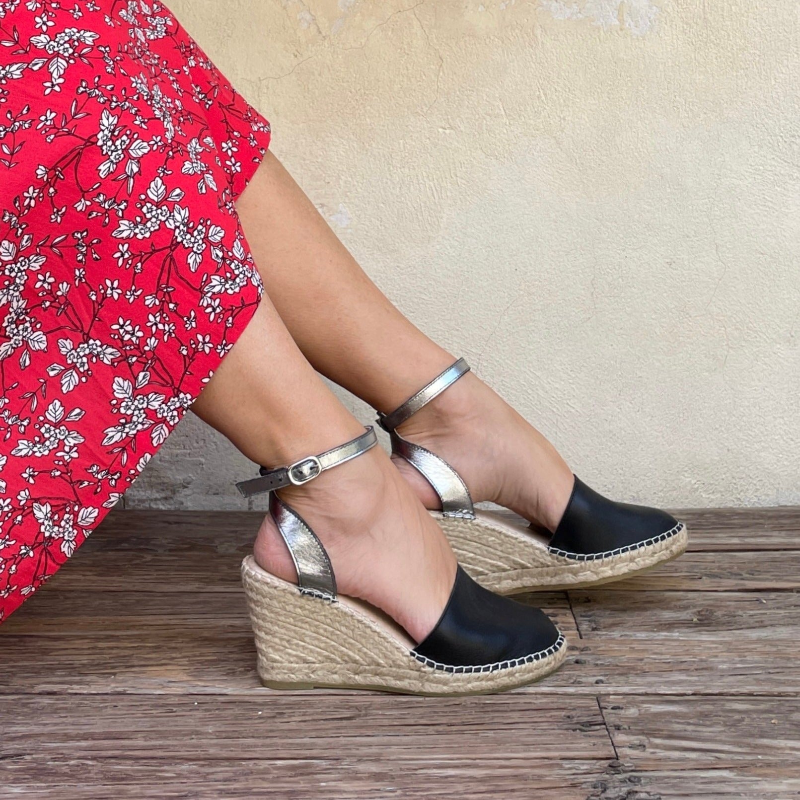 Carla Espadrille Wedge in Midnight Pewter