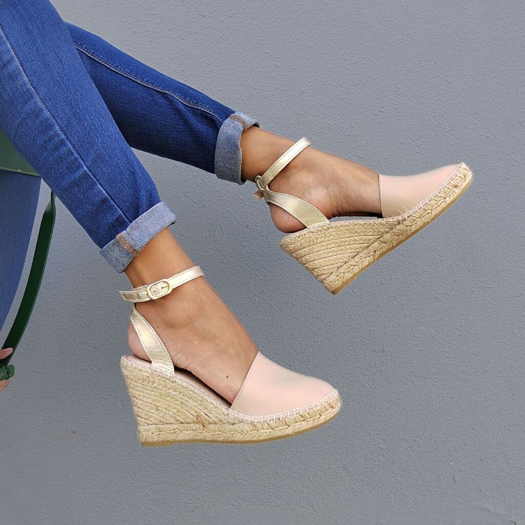 Carla Espadrille Wedge in Sandy Champagne
